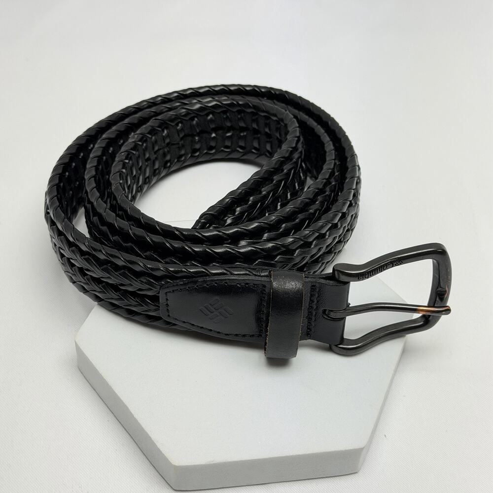 Columbia Black Braided Belt Leather Trim Metal Buckle Men’s Women’s Casual